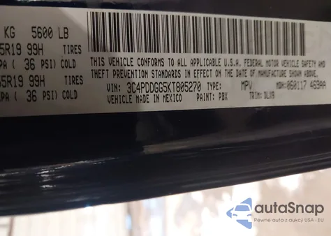 2019 Dodge Journey Crossroad Awd из США, поврежденный, VIN 3C4PDDGG5KT805270